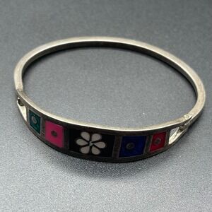 Vtg Alpaca Mexico Flower Figural Abalone Mother of Pearl Cuff Bracelet